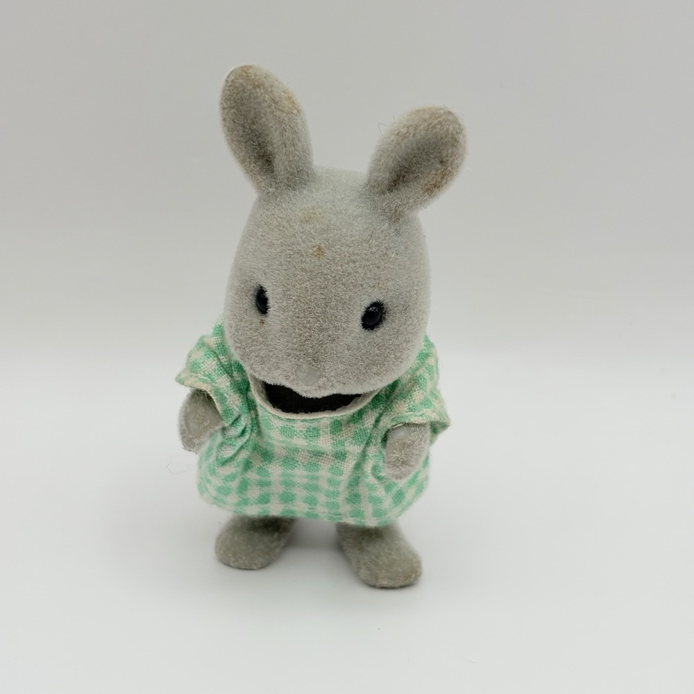 Sylvanian Families Gray Rabbit Family 1 Son Daughter Figure With Shirt Vintage